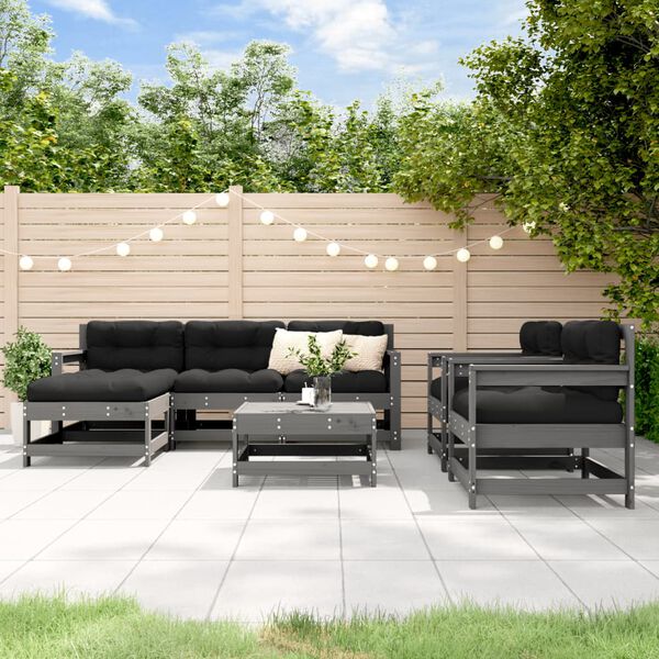 vidaXL Set Divani da Giardino 7pz con Cuscini in Legno Massello Grigio