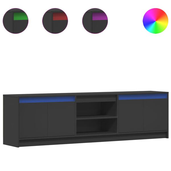 vidaXL Mobile Porta TV con LED Nero 180x34x50cm in Truciolato