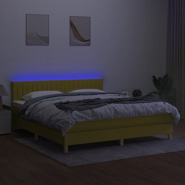 vidaXL Letto a Molle con Materasso e LED Verde 180x200 cm in Tessuto