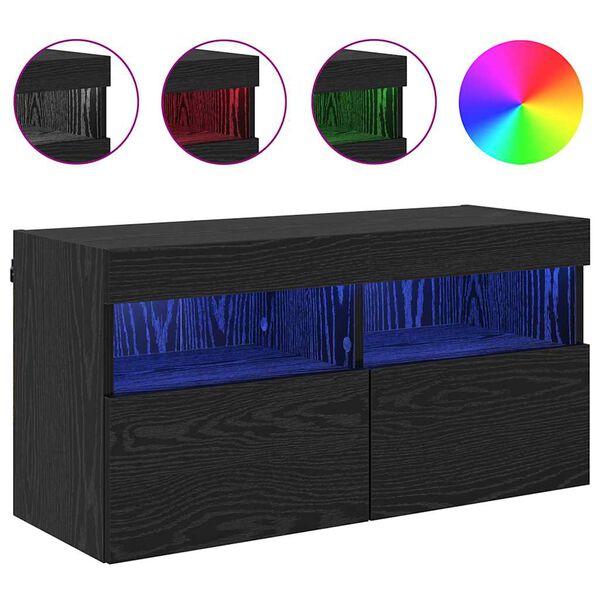 vidaXL Mobile TV da parete Rovere Nero 80 x 30 x 40 cm