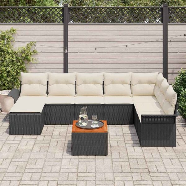 vidaXL Set Divano da Giardino con cuscino 9 pcs Nero polyrattan