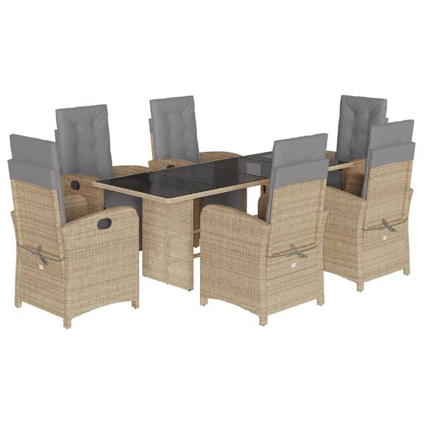 vidaXL Set da Pranzo da Giardino 7 pz con Cuscini Beige in Polyrattan