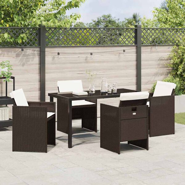 vidaXL Set da Pranzo per Giardino con cuscino 5 pcs Marrone polyrattan