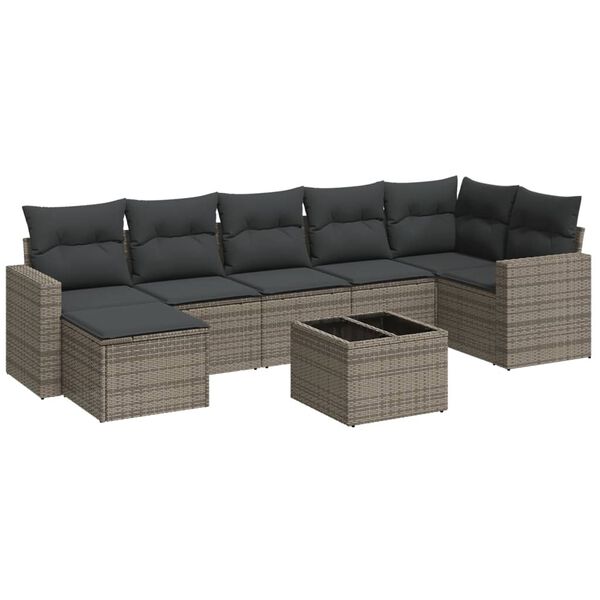 vidaXL Set Divano da Giardino 8 pz con Cuscini Grigio in Polyrattan