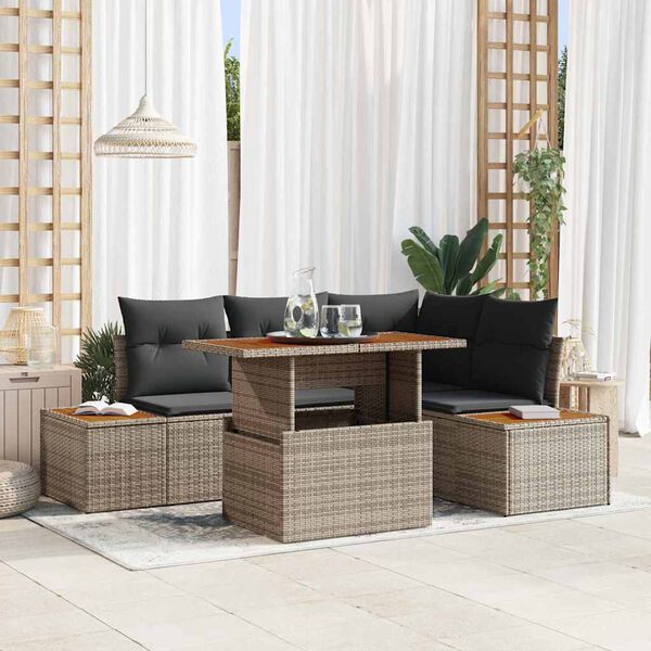 vidaXL Set Divano da Giardino 5 pcs Grigio Poly Rattan