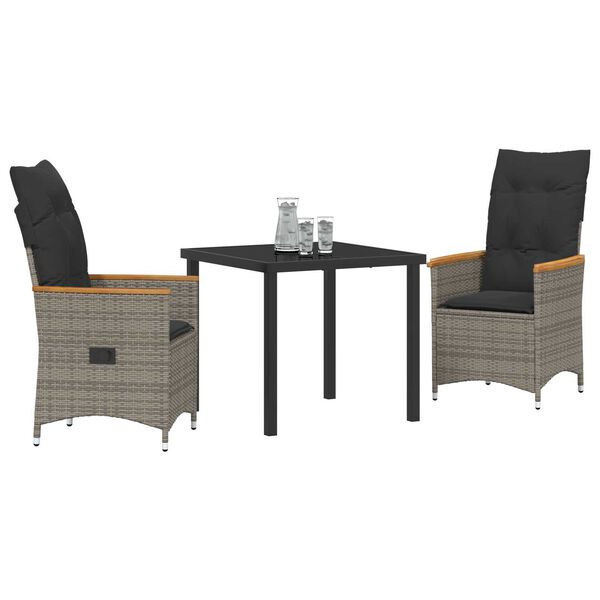 vidaXL Set da Pranzo per Giardino con cuscino 3 pcs Grigio polyrattan
