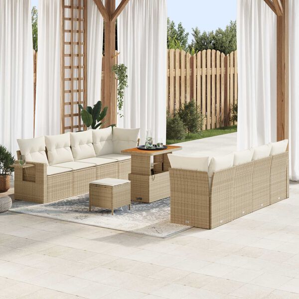 vidaXL Set Divano da Giardino con cuscino 11 pcs Beige Poly Rattan