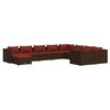 vidaXL Set Divani da Giardino 10 pz con Cuscini in Polyrattan Marrone