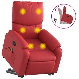 vidaXL Poltrona Alzapersona Reclinabile Massaggio Rosso in Similpelle