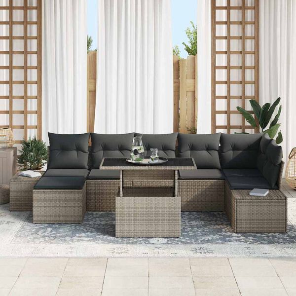 vidaXL Set Divano da Giardino 8 pcs Grigio Poly Rattan