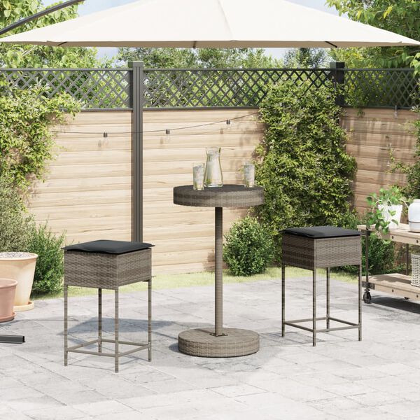 vidaXL Set Bar da Giardino 3pz con Cuscini Grigio in Polyrattan