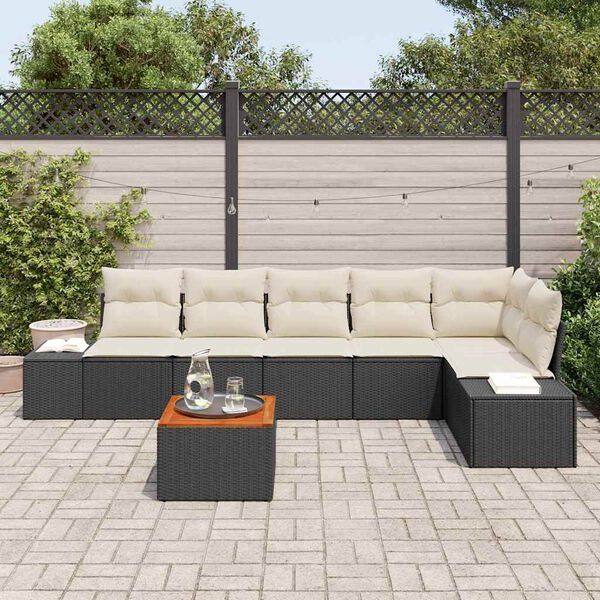vidaXL Set Divano da Giardino con cuscino 7 pcs Nero polyrattan
