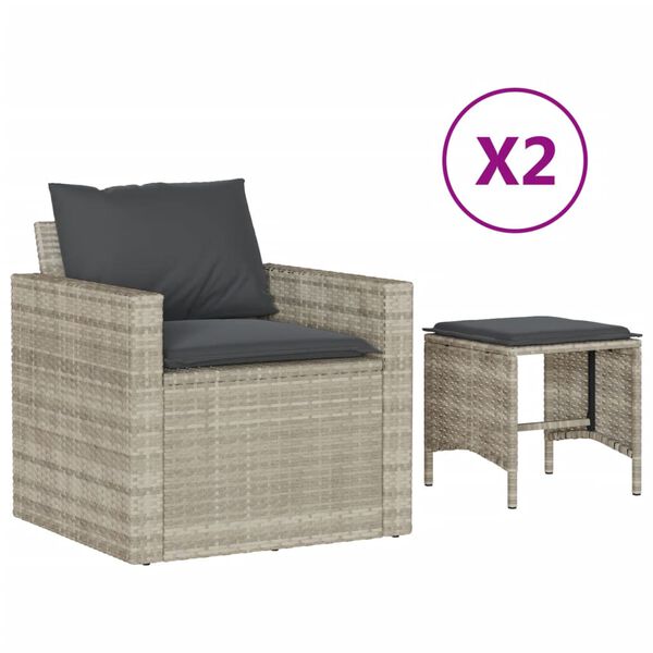 vidaXL Set Divano da Giardino 4pz con Cuscini Grigio Chiaro Polyrattan