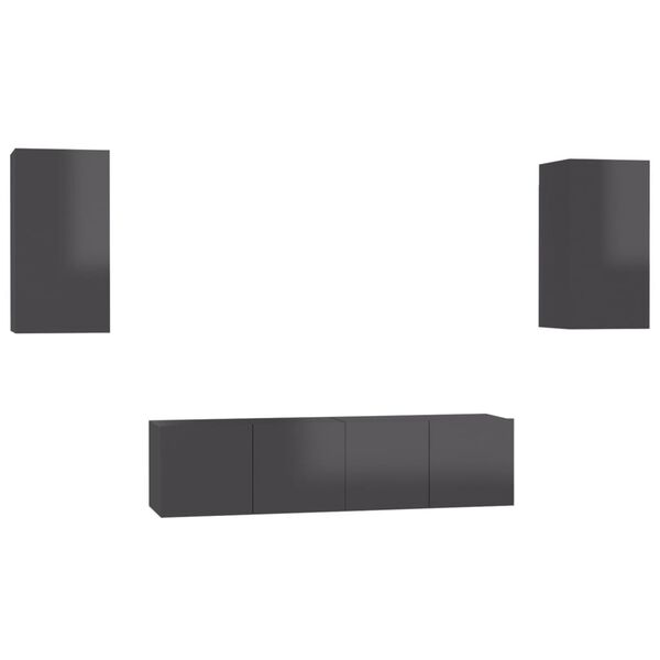 vidaXL Set Mobili TV 4 pz Grigio Lucido in Legno Multistrato