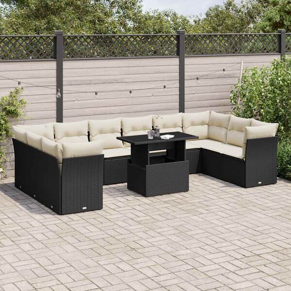vidaXL Set Divani da Giardino 11 pz con Cuscini in Polyrattan Nero