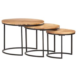 vidaXL Tavolini Impilabili 3 pz in Legno Massello di Acacia