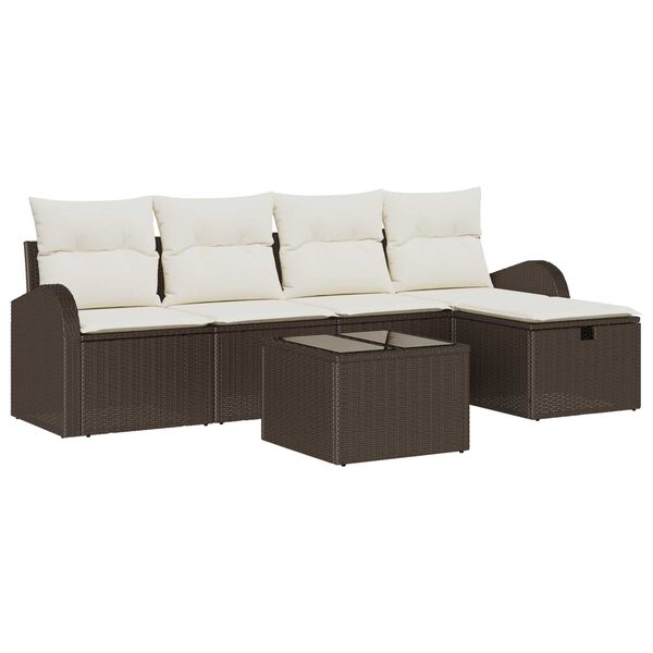 vidaXL Set di divani con cuscino 6 pcs Marrone e Crema polyrattan