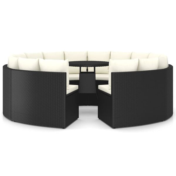 vidaXL Set Divani da Giardino 9 pz con Cuscini in Polyrattan Nero