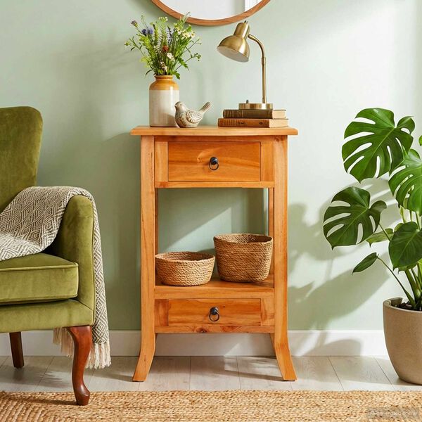 vidaXL Tavolo consolle con cassetto Naturale 50,5 x 30 x 75,5 cm