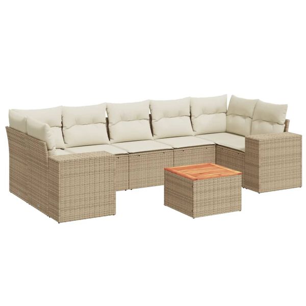 vidaXL Set Divano da Giardino 8 pz con Cuscini Beige in Polyrattan