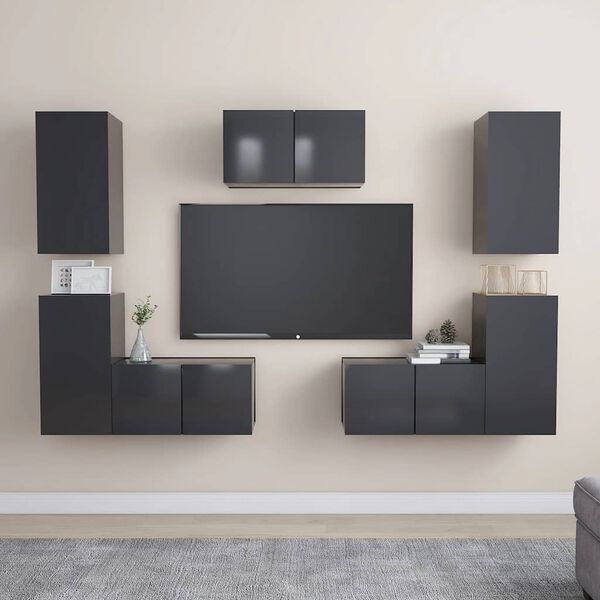 vidaXL Set Mobili Porta TV 7 pz Grigio in Legno Multistrato