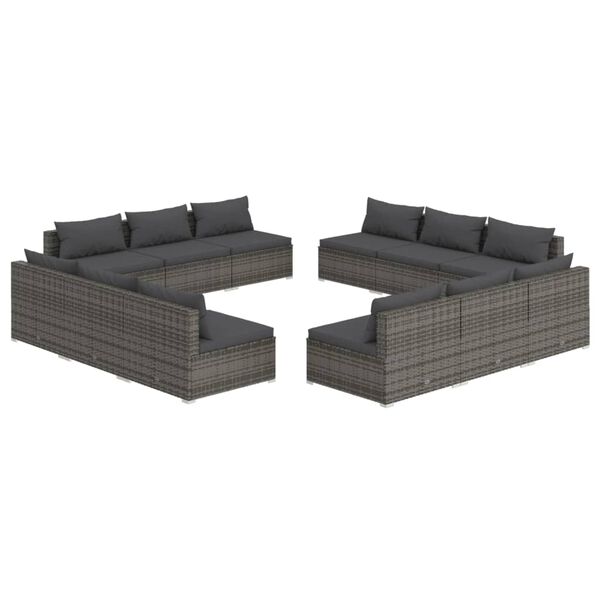 vidaXL Set Divani da Giardino 12 pz con Cuscini in Polyrattan Grigio