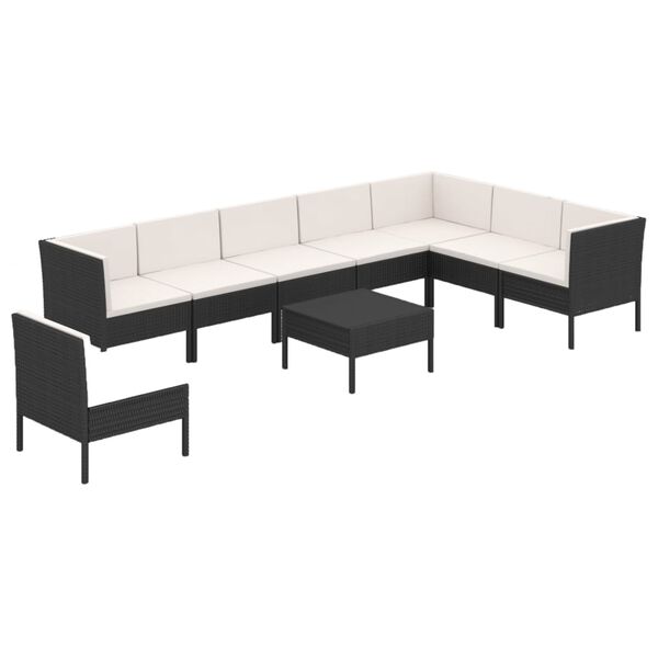 vidaXL Set Divani da Giardino 9 pz con Cuscini in Polyrattan Nero