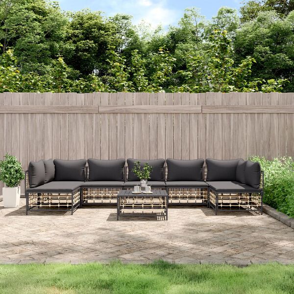 vidaXL Set Divani da Giardino 8 pz con Cuscini Antracite in Polyrattan