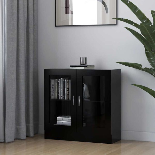 vidaXL Armadietto con Vetrina Nero 82,5x30,5x80 cm Legno Multistrato