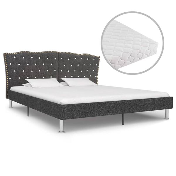 vidaXL Letto con Materasso Tessuto Grigio Scuro 180x200 cm