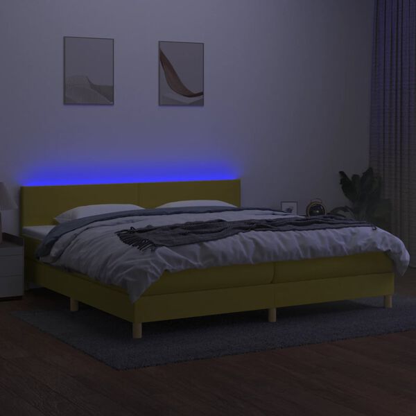 vidaXL Letto a Molle Materasso e LED Verde 200x200cm in Tessuto