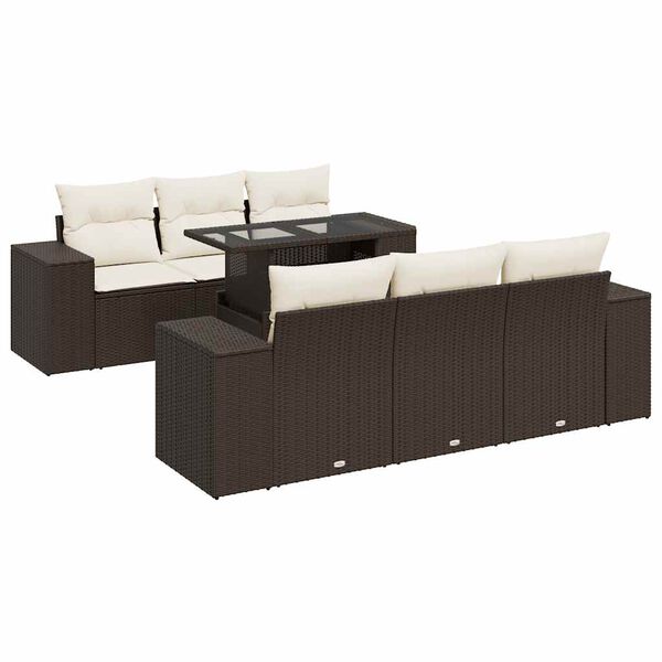 vidaXL Set Divani da Giardino 7 pz con Cuscini Marrone in Polyrattan