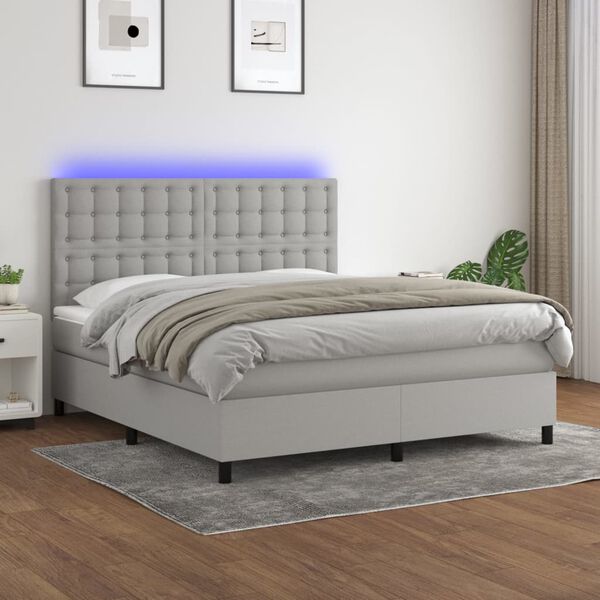 vidaXL Letto a Molle Materasso e LED Grigio Chiaro 180x200 cm Tessuto