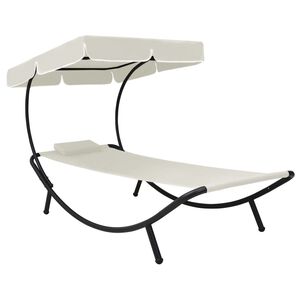 vidaXL Lettino da Esterno con Baldacchino e Cuscino Bianco Crema