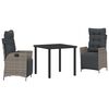 vidaXL Set da Pranzo per Giardino 3 pz Grigio polyrattan