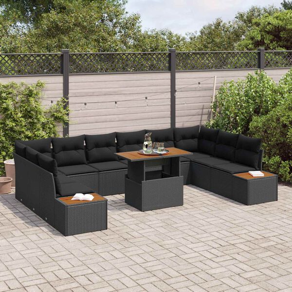 vidaXL Set Divano da Giardino 11 pcs Nero Poly Rattan