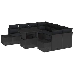 vidaXL Set Divano da Giardino 9 pz Nero polyrattan