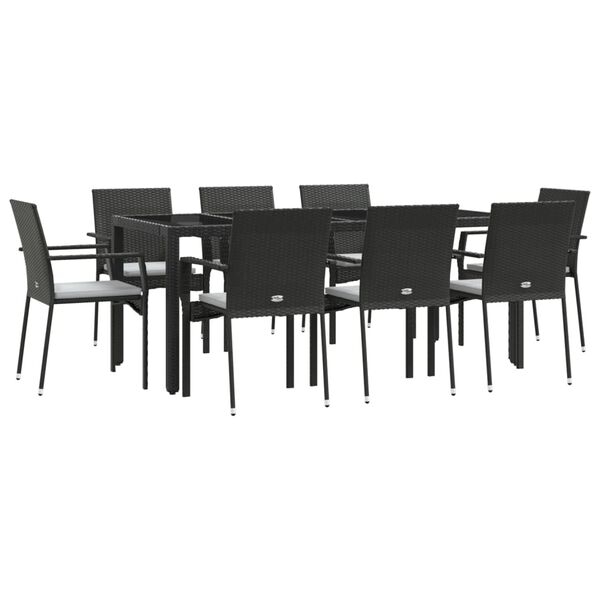 vidaXL Set da Pranzo da Giardino 9 pz con Cuscini Nero in Polyrattan