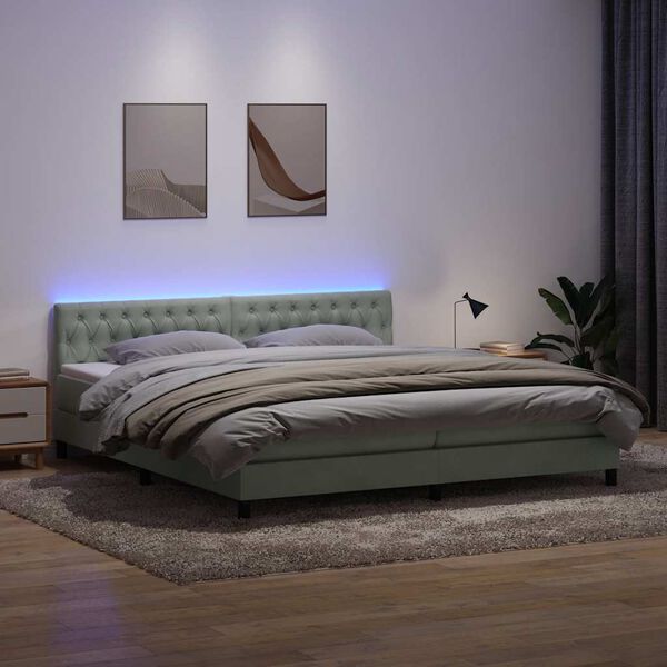 vidaXL Letto a Molle con Materasso e LED Grigio Chiaro 180x220cm Velluto