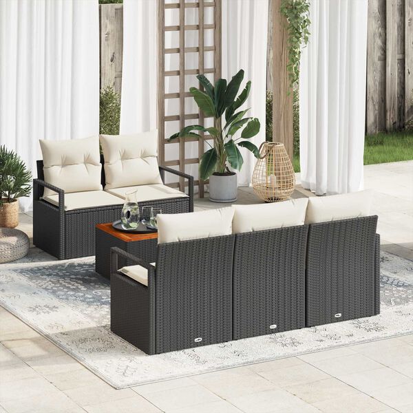 vidaXL Set Divano da Giardino con cuscino 6 pcs Nero polyrattan