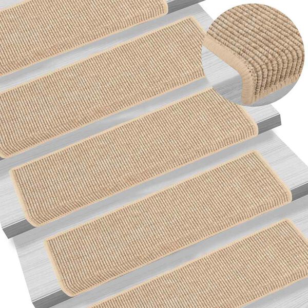 vidaXL Tappetini per scale 15 pz 65x21x4 cm Beige chiaro Bordo rettangolare