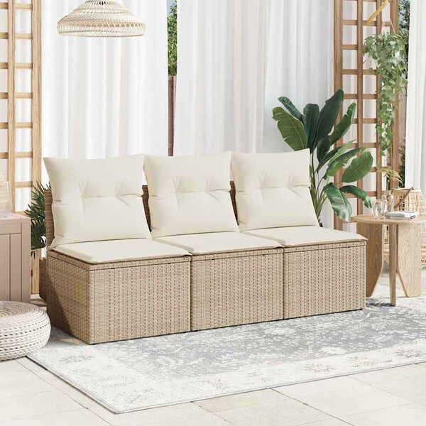 vidaXL Divano da Giardino con Cuscini a 3 Posti Beige in Polyrattan