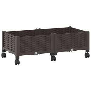 vidaXL Vaso da Giardino con Ruote Marrone 80 x 40 x 29 cm PP
