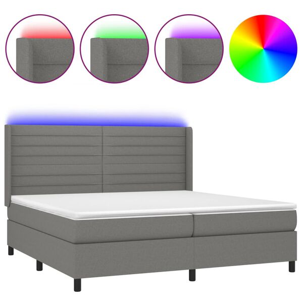 vidaXL Letto a Molle Materasso e LED Grigio Scuro 200x200cm in Tessuto