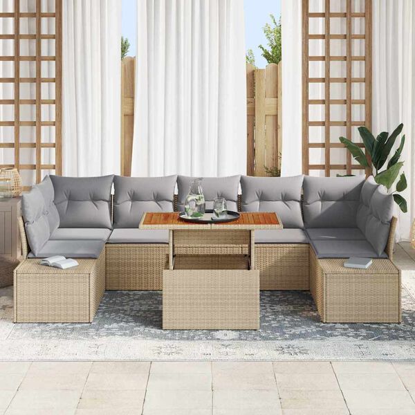 vidaXL Set Divano da Giardino 8 pcs Beige Poly Rattan