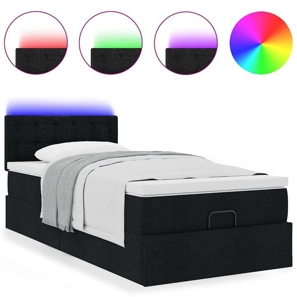 vidaXL Pouf Letto con Materasso e LED Nero 80x200cm in Tessuto