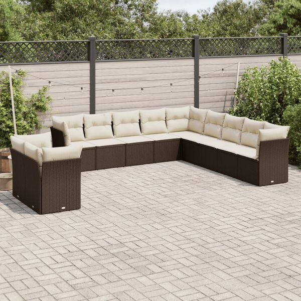vidaXL Set Divani da Giardino 11 pz con Cuscini Polyrattan Marrone