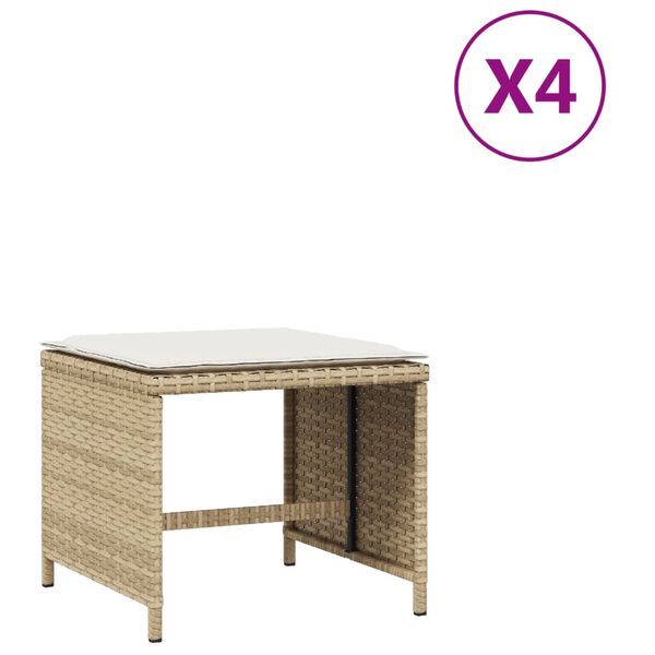 vidaXL Sgabelli Giardino con Cuscini 4pz Beige 40x40x35 cm Polyrattan