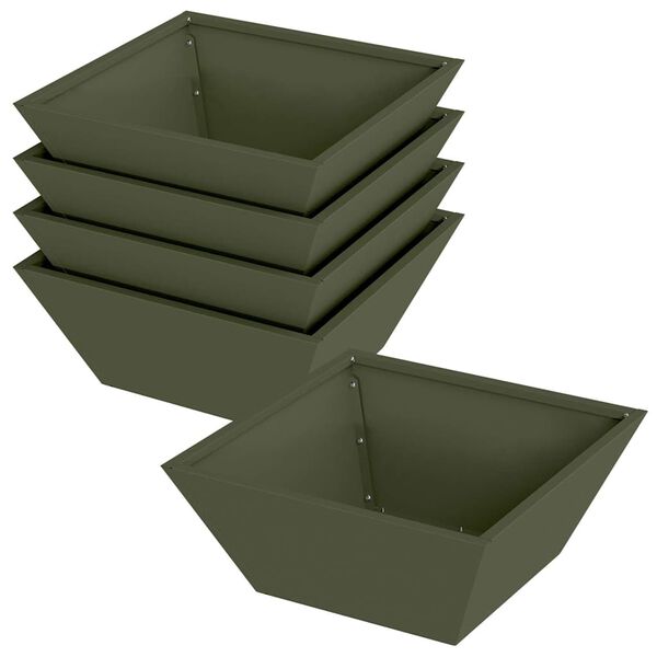 vidaXL Vaso da giardino 5 pcs Verde oliva 40 x 40 x 15 cm