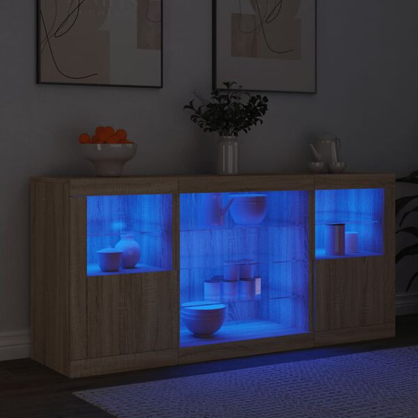 vidaXL Credenza con Luci LED Rovere Sonoma 142,5x37x67 cm